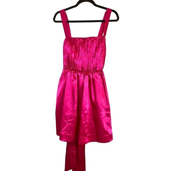 Anthropologie Dress 14 Maeve Pink Satin Mini Bow Tie Feminine Retro Sexy Vegas - Picture 2 of 16